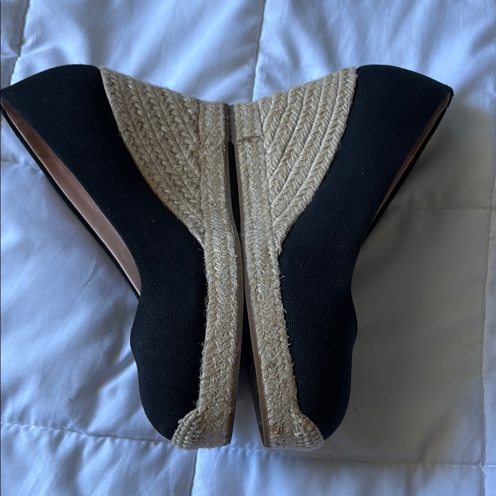 J Crew Women's Black Espadrille Wedge Shoes 7.5 Resortwear Closed Toe Slip On